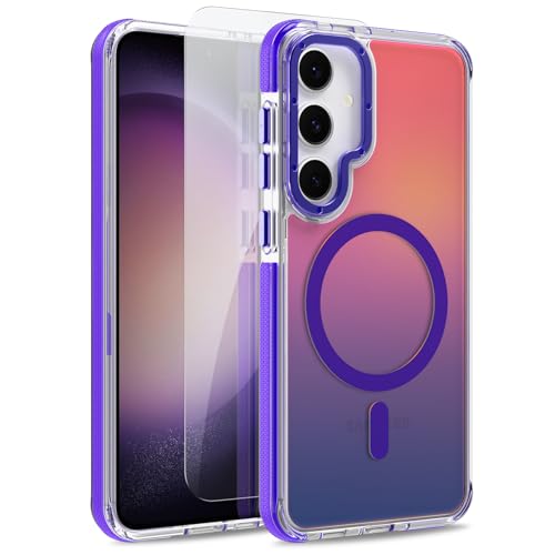 Image of Magnetic Case for Samsung Galaxy S23 Plus [Compatible with Magsafe] [Cute Fashion Fluorescent Design] [1 Screen Protector] Slim Translucent Matte Case for Galaxy S23 Plus 6.7 inch, Purple