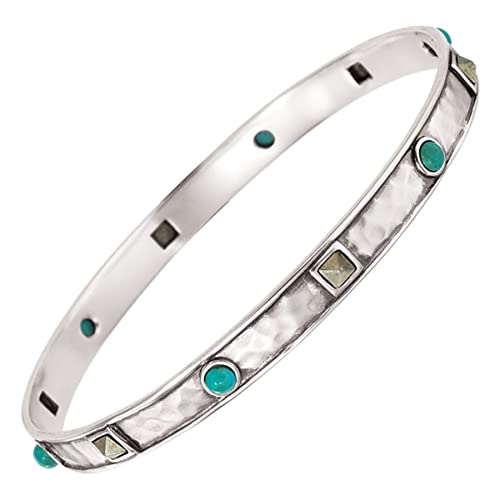Silpada 'Studded' Compressed Turquoise & Pyrite Bangle Bracelet in Sterling Silver, 8