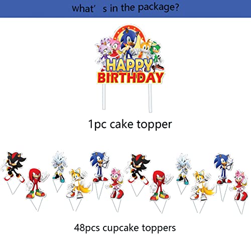 49Pc Sonicc Cartoon Theme Cake Topper 48Pc Cupcake Toppers Birthday Party Supplies Birthday Decorations #TOP1