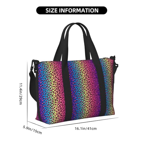 Laptop Tote Bag for Women Work - Leopard Neon Rainbow Gradient Gym Bag for Women Men, Personal Item Crossbody Travel Bags Carry On, Overnight Weekender Bags for Women Travel2