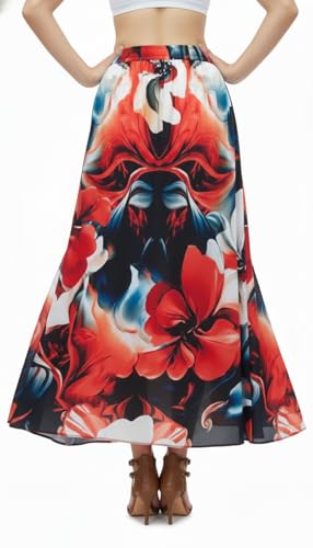 Image of VAGISHA Women's 4-Metre Flared Long Skirt | Skirts for Women Long Length | Long Skirts for Girls | Ethnic & Boho Printed Wear with Elastic Waist | Perfect for Party, Festive & Casual Look