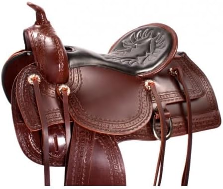D&L Saddlery Leather Western Endurance Trail Horse Saddle Handmade Comfort with Horn Equestrian Horseback Riding Tack, Matching Headstall,Breast Collar,Reins Size:14"-18" inches Seat, M15