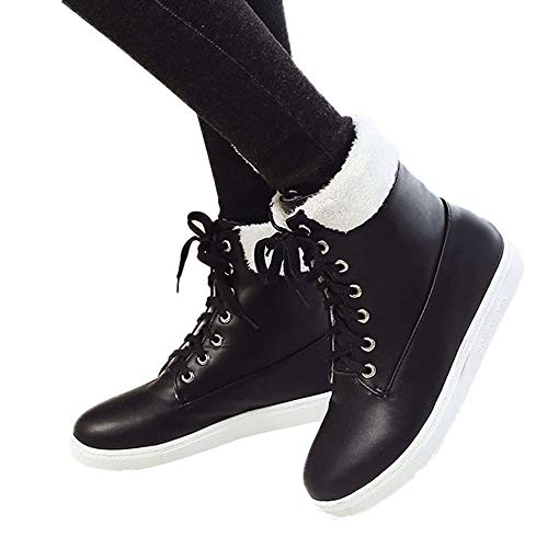 Yvelands Calzado Plano de Mujer de Ocio para el otoño y el Invierno Mantenga cálida con Cordones, Bota Corta para Mujer?Negro,36