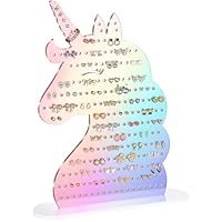 NiHome Iridescent Acrylic Unicorn Earring Holder with 214 Holes for 80–107 Pairs, Colorful Smiling Unicorn Jewelry Display Stand for Teens & Women, Stud & Dangle Earring Organizer with Anti-Slip Pads