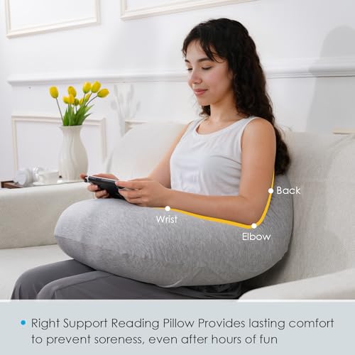 Image of QUEEN ROSE Reading Pillow for Gaming, Lap Desk Pillow for Sitting in Bed or Sofa, Compact Arm Support Pillow for Reading, Playing or Crocheting, Cooling Grey