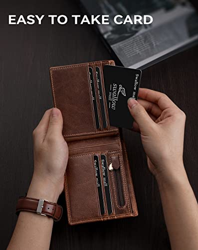 Swallowmall Mens Wallet Rfid Blocking Genuine Leather Bifold Wallets For Men, Id Window 16 Card Holders With Gift Box #TOP4