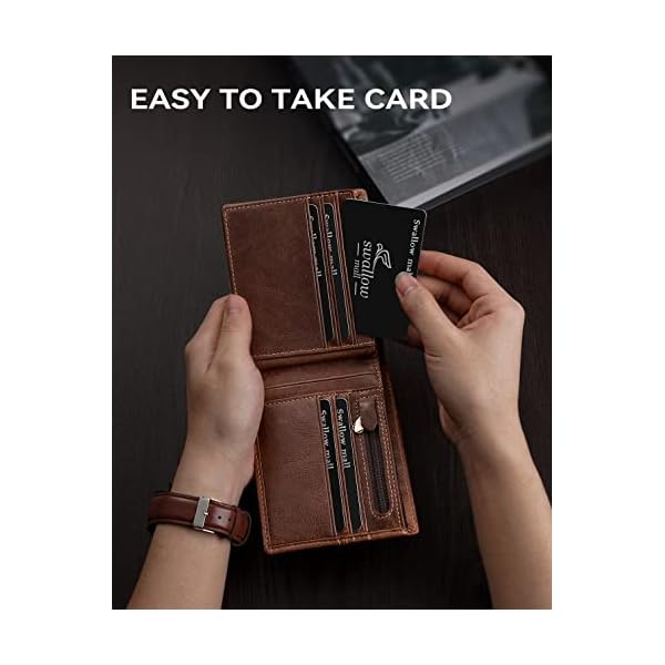 Swallowmall Mens Wallet Genuine Leather Bifold Wallets for Men, ID Window 15 Card Holders Gift Box (Brown) - Image 6