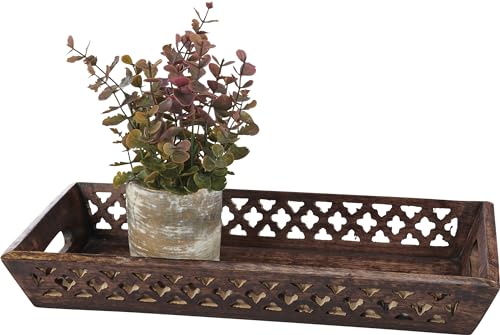 Primitives-by-Kathy-Decorative-Tray-Dark-Stained-Wood-with-Diamond-Cutout-Designs-Throughout Primitives by Kathy Decorative Tray Dark Stained Wood with Diamond Cutout Designs Throughout