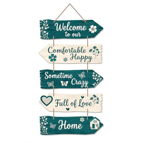 Image of Dakshestry Artworks Welcome Wooden Wall Hanging Sign | Rustic Home Decor Plaque with Inspirational Quotes | Hanging Wooden Sign Board for Living Room, Entryway, Bedroom, Office & Housewarming Gift