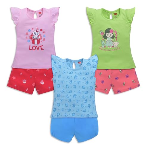 Image of LuvLap Baby Girls Regular Fit 100% Cotton Half Sleeves Girls Top CoSet Pack of 3