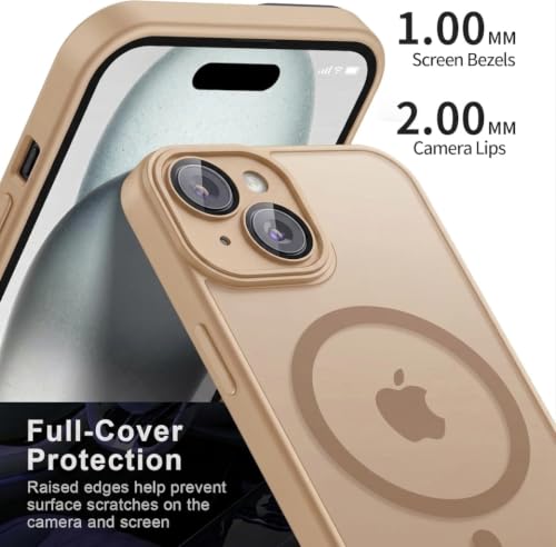 Image of Elzzi Magnetic iPhone 15 Case [MIL-Grade Drop Tested] Compatible with MagSafe Translucent Matte TPU + Hard PC Shockproof Anti-Scratch Cover, Desert