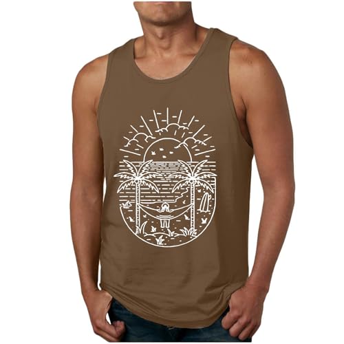 Generisch 2026 novedades camiseta sin mangas hombres hombres moda verano Coconut Tree Print ocio deporte fitness chaleco transpirable, café, XL