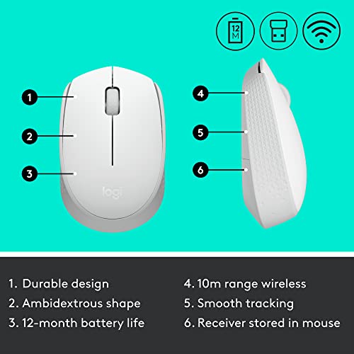 Logitech M170 Wireless Mouse, 2.4 Ghz With Usb Mini Receiver, Optical Tracking, 12-Months Battery Life, Ambidextrous Pc/Mac/Laptop - Off White #TOP6