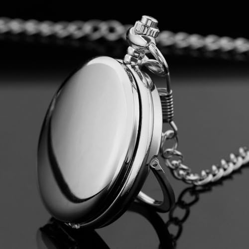 Image of Tiong Bracket Pocket Watch Design Roman Numerals Smooth Case Quartz with Chain Gifts for Birthday Father's Day-Silver