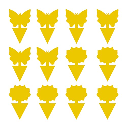 12 Pcs Gelbtafeln Hängende Steckbare Fruchtfliegenfalle, Pflanze Fruchtfliegenfalle Gelbsticker Fliegenfänger Insektenfalle Fliegenfalle, Umweltfreundlich Fliegenfänger für Blattläuse Motten.