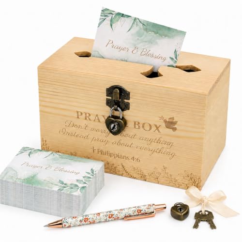 Onism Large Prayer Box with Lock & 2 Keys 100 Prayer Cards & Floral Pen