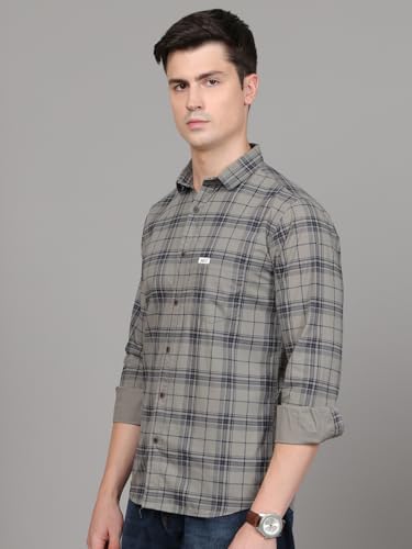 Image of Majestic Man Stylish Slim Fit Cotton Spread Collar Checked Casual Shirt