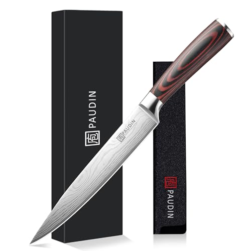 PAUDIN Carving Knife 8 inch, Ultra Sharp Brisket Slicing Knives, Premium Meat Cutting Knives German Stainless Steel, BBQ Knife with Ergonomic Handle, for Slicing Roast, Meats and Vegetables