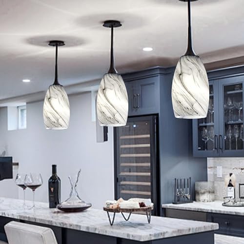 Image of GO&SO Glass Pendant Light Shades 3Pcs,7.8 inch H x 4 inch D,Grey Gradient,Oval | 1.57 inch Fitter E26 Base,Hand-Blown Art Fixtures,Chandelier Shades for Kitchen Island,Hanging Light Shades