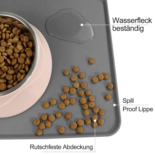 Futtermatten für Haustiere - 48 x 30cm Silikon Hunde Katzen Napfunterlage, Haustierfutter Matte mit Erhöhten, wasserdichte und rutschfeste, Leicht zu reinigen Katzennapf Futtermatten für Hunde Katzen