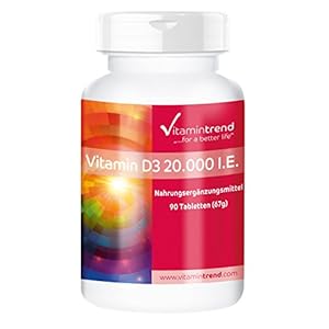 Vitamine D3 20000 IE – 90 tabletten – hoge dosering – slechts 1 tablet per 20 dagen – Cholecalciferol