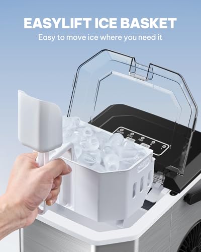 Image of Silonn Ice Makers Countertop, Portable Stainless Steel Machine with Handle | 9 cubes /6min, 26lbs /day, 1.2L water tank, self-clean, low-noise, compact