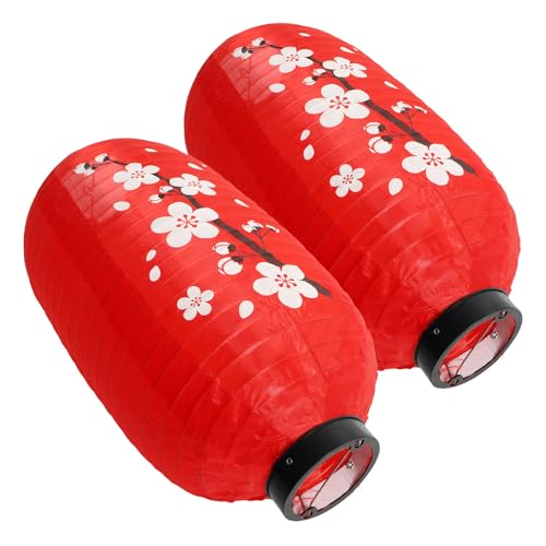 ULTECHNOVO Linternas Japonesas Tradicionales de Tela Roja Flores, 2 Unidades de 25 Cm, Faroles Colgantes Decorativos para Hogar, Restaurante, Fiesta y Decoración Interior