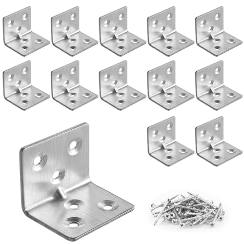 Forhandy 20 Pcs Escuadras para Madera 30x30 mm, Escuadras Metalicas con Tornillo, Soporte Esquina Acero Inoxidable para Muebles, Sillas, Estanterías