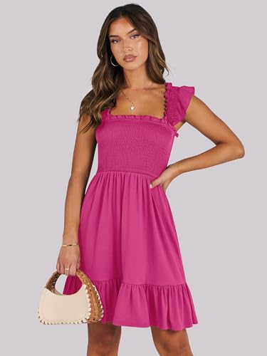 ANRABESS Women's Summer Casual Sleeveless Square Neck Dress 2026 Smocked Ruffle Backless Boho Beach Cute Teen Short Sundress Hot Pink Medium by ANRABESS - Used condition - Image 4