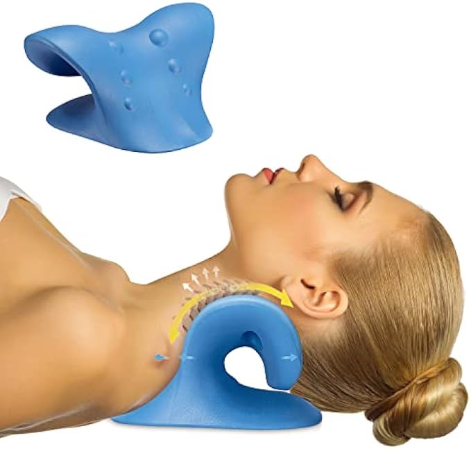 Neck and Shoulder Relaxer,Neck Stretcher Chiropractic Pillows for Pain Relief,Neck Traction for Muscle Tension Relief, Headache Relief, Cervical Spine Alignment (Blue)