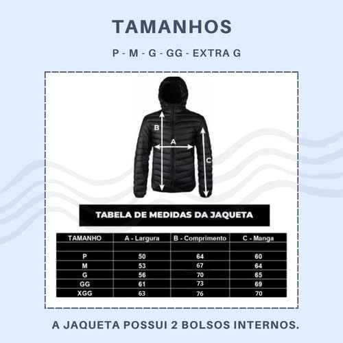 Jaqueta Puffer Bobojaco Corta Vento Nylon Frio Reforçada Masculina/Feminina (BR, Alfa, GG, Regular,
