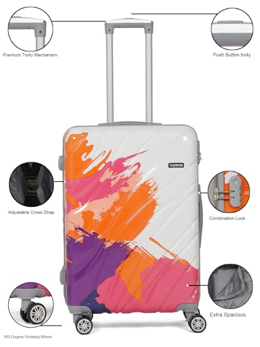 Image of Teakwood World Small 65 cm Check in Size Trolley Bag Polycarbonate 360 Degree 8 Wheels Luggage Bag with TSA Lock, Adjustable Handle Trolley Bags for Travel, Suitcase for Travel | Wave Pink