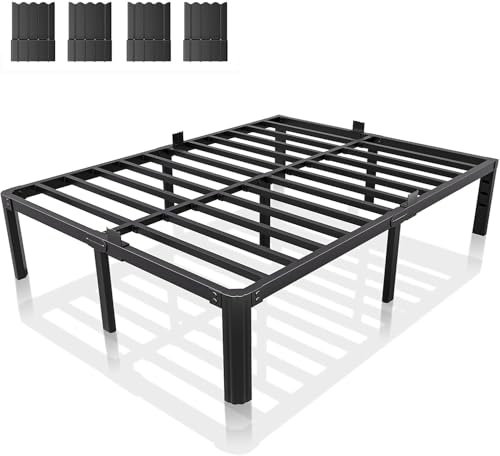 Image of Full Metal Bed Frame 14 Inch, Heavy Duty Platform, No Box Spring Needed | Headboard compatible, round corners, under-bed storage, mattress retainers, squeak-resistant, easy assembly