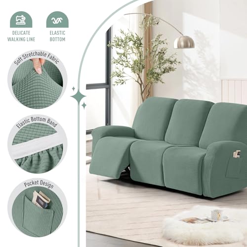 Image of TAOCOCO Recliner Sofa Covers 8-Pieces Stretch Large Couch Covers for 3 Seats Reclining Slipcovers Soft Jacquard Pattern Furniture Protector (Sage Green)