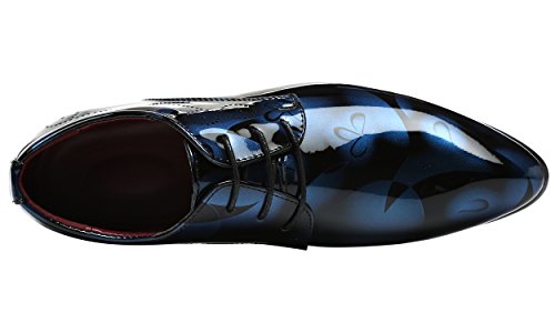 Men Fashion Shoes Dress Pointed Toe Floral Patent Leather Lace Up Oxford Black Brown Red Grey4