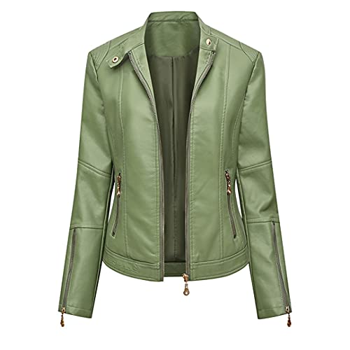 O-neMakpa Veste en cuir synthétique pour femme - Taille 4XL - Décontractée - Souple - Slim - Noir, vert, XX-Large Cover