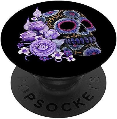 Purple Floral Black Sugar Skull Day Of The Dead PopSockets PopGrip: Swappable Grip for Phones & Tablets