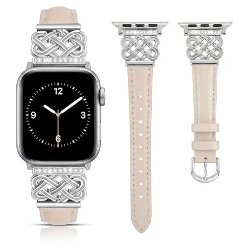 Image of Compatible with Apple Watch Bands Women 38 /40 /41 /42mm Dressy Slim Leather Strap with Designer Celtic Knot Interlock Buckle Bracelet for iWatch Series 11 10 9 8 7 6 5 4 SE 3 2 1