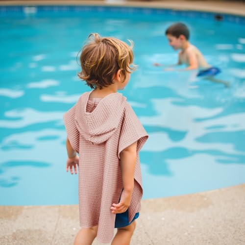 Image of Hooded Kids Beach Towel - Soft Poncho Towel for Babies and Toddler - Lightweight Waffle Cotton Towel Cover Up for Beach and Pool and Bath