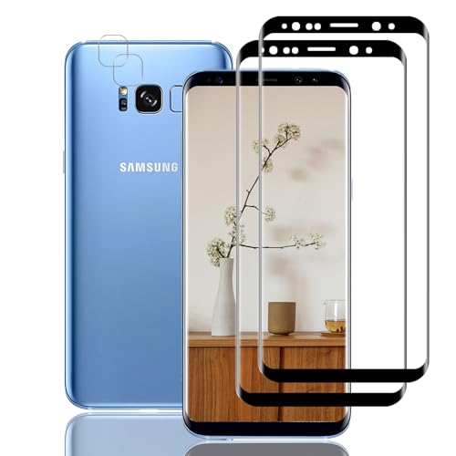Protector de Pantalla Samsung Galaxy S8 Plus Cristal Templado [Anti-rasguños][Dureza 9H][Sensible al Tacto] Templado película Protectora, 2 Pack Vidrio Templado y 2 Pack Protector de Lente de Cámara