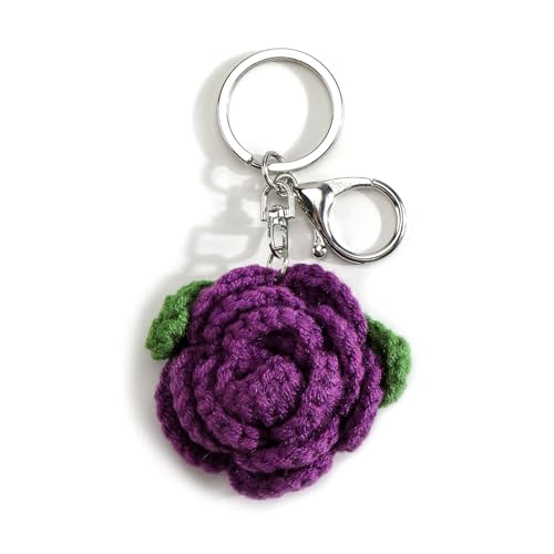 MUCOOS Crochet Flower Keychain Unique Rose Keycharm Handmade Floral Keyring