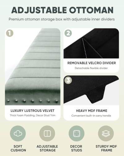 Image of B FSOBEIIALEO 43 inch Tufted Storage Ottoman Bench Storage Chest, Sage Green