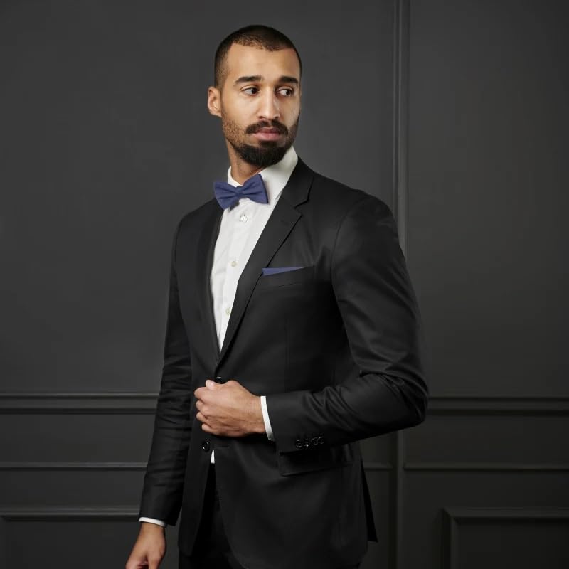 Image of HISDERN Bow Ties for Men Solid Color Pre-Tie Bow Tie and Pocket Square Set Classic Formal Tuxedo Bowties for Wedding Party
