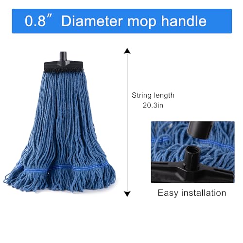 Image of Matthew Large Heavy Duty Mop Head Commercial Replacement for General and Floor Cleaning, Screw-on Wet Industrial Cotton Looped End String Head Refill (Blue Pack of 2) w /Built-in Flexible Bristle Brush
