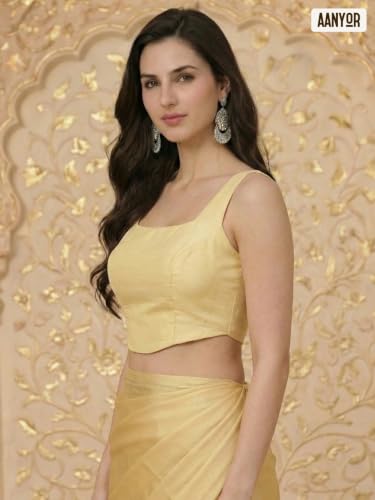 Image of Women's Corset-Style Raw Silk Crop Top | Structured Sleeveless Blouse with Built-in Padding & Back-Open Closure | Doubles as Western Top & Saree Blouse