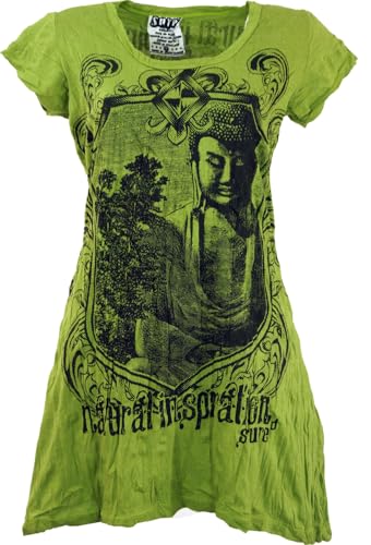GURU SHOP Sure Long Shirt, Minikleid Bodhi Baum Buddha - Lemon,...
