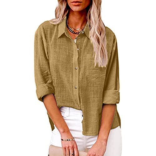 Vifucz Womens Fall Fashion Shirts Polo Collared Long Sleeves Buttons Up Floral Plaid Tops Casual Basic Classic Fit Shirt