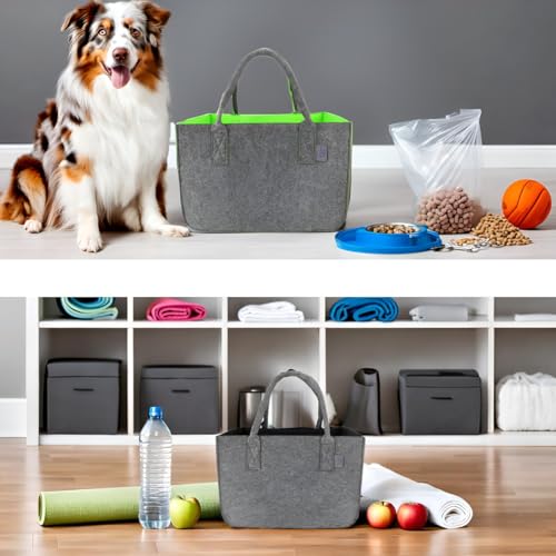 IDEA HOME Filztasche Shopper Groß-30 Liter Einkaufstasche XXL Zusammenklappbar Einkaufskorb Kaminholztasche Kleiderkorb Spielzeugtasche Dunkelgrau/Schwarz, XL