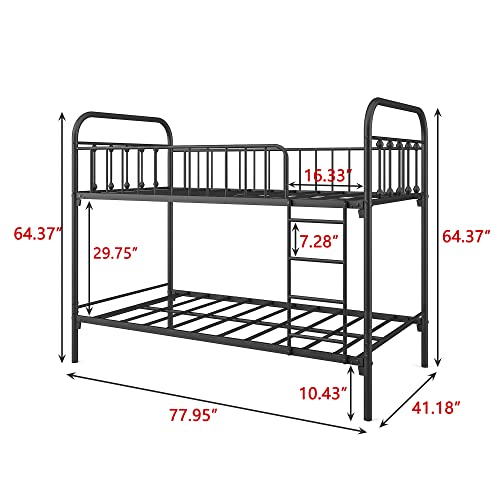 Jurmerry Metal Bunk Bed Twin Over Twin Beds With Sturdy Guard Rail & Ladder, Space-Saving Design/Noise Free/No Box Spring Needed,Black #TOP1