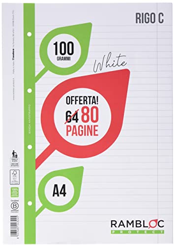 Feuillet ricambio Blanc A4 100 gr Rigo C pour classeur à anneaux